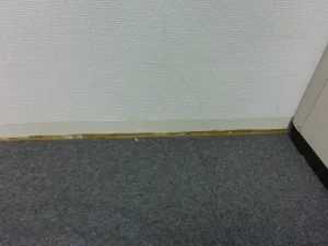 壁に付いたソフト巾木を剥がした状態
